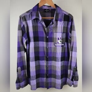 Northwestern University Shirt Mens Medium Multicolor Long Sleeve Button Up Plaid